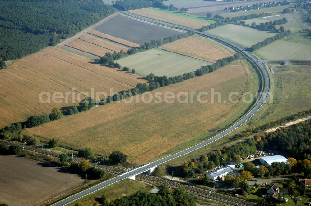 Wittenberge from the bird's eye view: Blick auf die Ortsumgehung Bundesstrasse 189 Elbbrücke Wittenberge. Projektsteuerung: Schüßler-Plan Ingenieurgesellschaft für Bau- und Verkehrswegeplanung mbH.