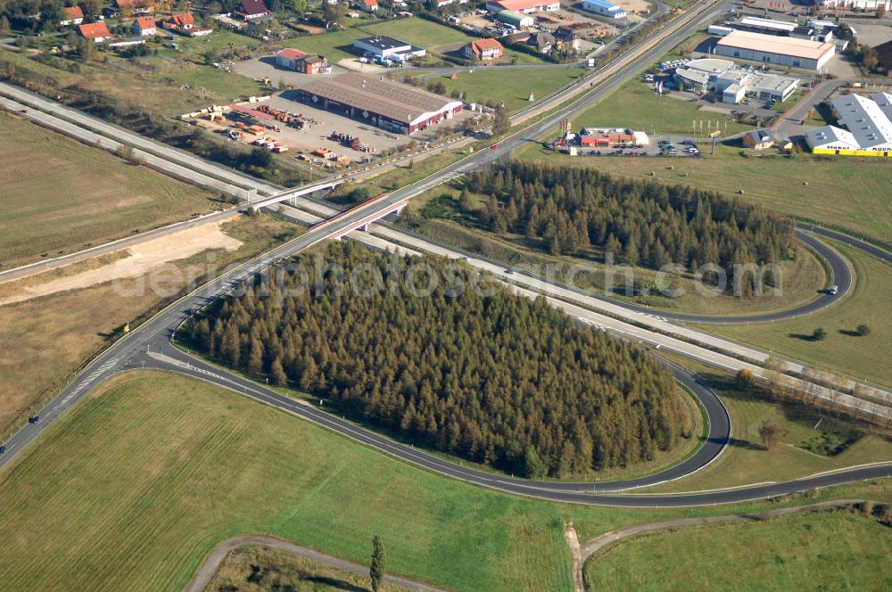 Aerial image Wittstock - Blick auf die Ortsumgehung Bundesstrasse 189 Wittstock. Projektsteuerung: Schüßler-Plan Ingenieurgesellschaft für Bau- und Verkehrswegeplanung mbH.