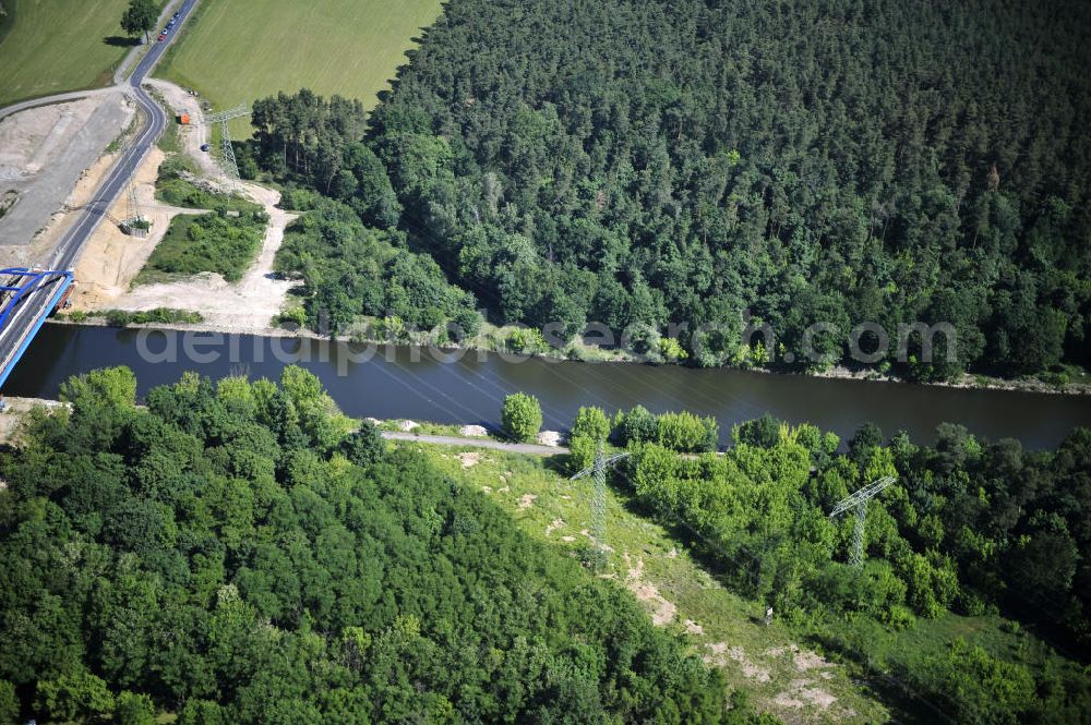 Aerial image Wusterwitz - Blick auf den Verlauf des Elbe-Havel-Kanal im Bereich Wusterwitz von Süd nach Nord gesehen. View of the course of the Elbe-Havel canal at Wusterwitz seen from south to north.