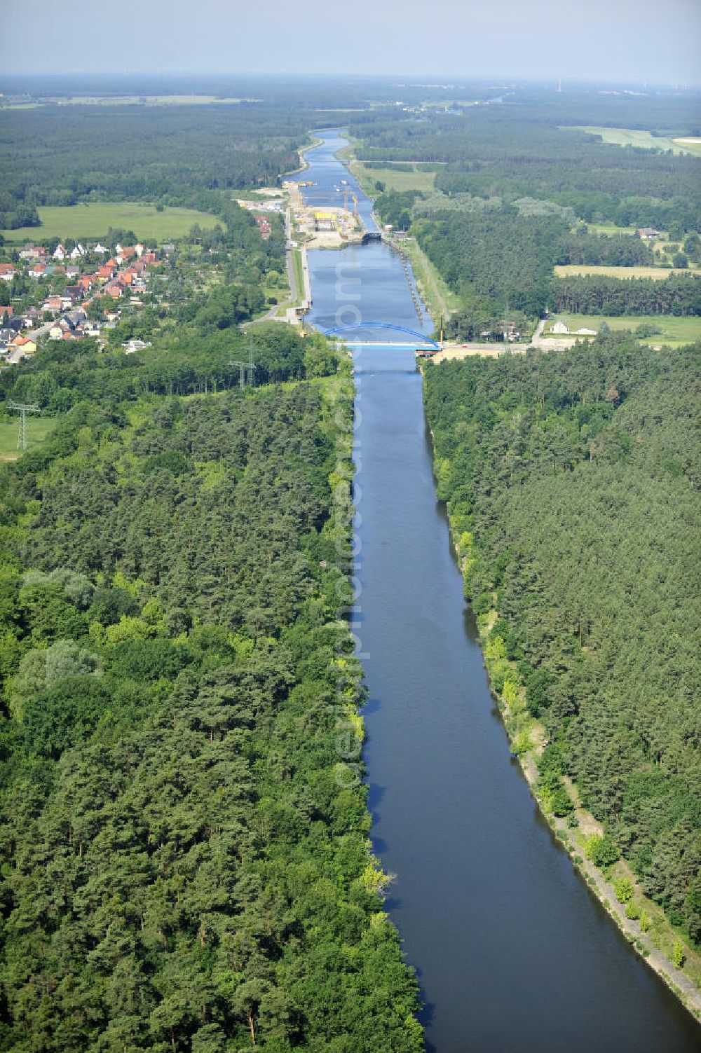 Wusterwitz from above - Blick auf den Verlauf des Elbe-Havel-Kanal im Bereich Wusterwitz von Süd nach Nord gesehen. View of the course of the Elbe-Havel canal at Wusterwitz seen from south to north.