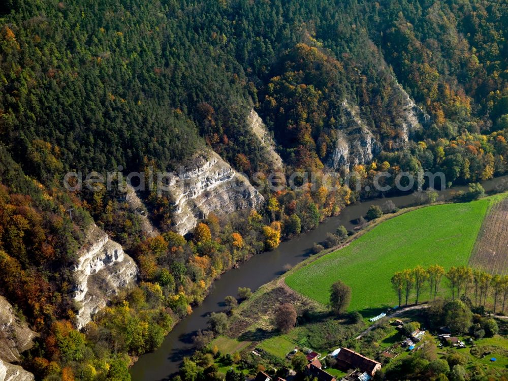 Ebenau from the bird's eye view: Course of the river bed of the river Werra in Ebenau (Creuzburg) in Thuringia