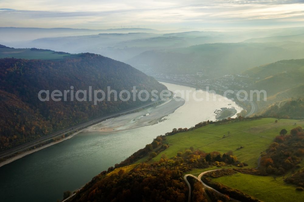 Urbar from above - Course of the river Rhine in the area of Loreley in Urbar in the state of Rhineland-Palatinate