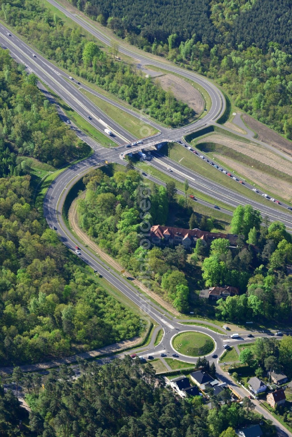 Aerial image Stahnsdorf - Expansion of the country's road to L40 bypass Gueterfelde in Brandenburg