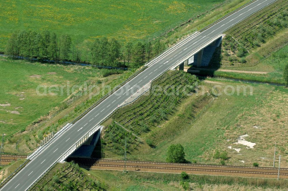 PASSOW from the bird's eye view: Verlauf der Ortsumfahrung der Bundesstrasse B 168 bei Passow. Landesbetrieb Straßenwesen Brandenburg (