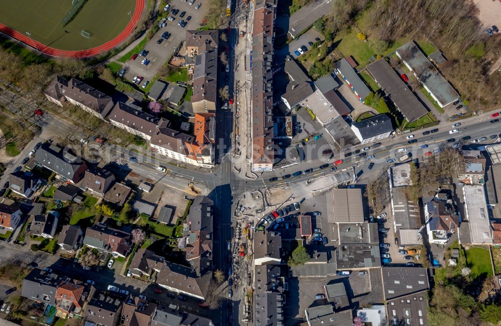 Witten from the bird's eye view: Road over the crossroads Ardeystrasse corner Husemannstrasse in the district Bommern in Witten in the state North Rhine-Westphalia