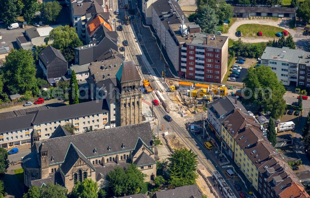 Aerial photograph Gelsenkirchen - Road over the crossroads Dueppelstrasse - Horster Strasse - Beckeradselle in Gelsenkirchen in the state North Rhine-Westphalia