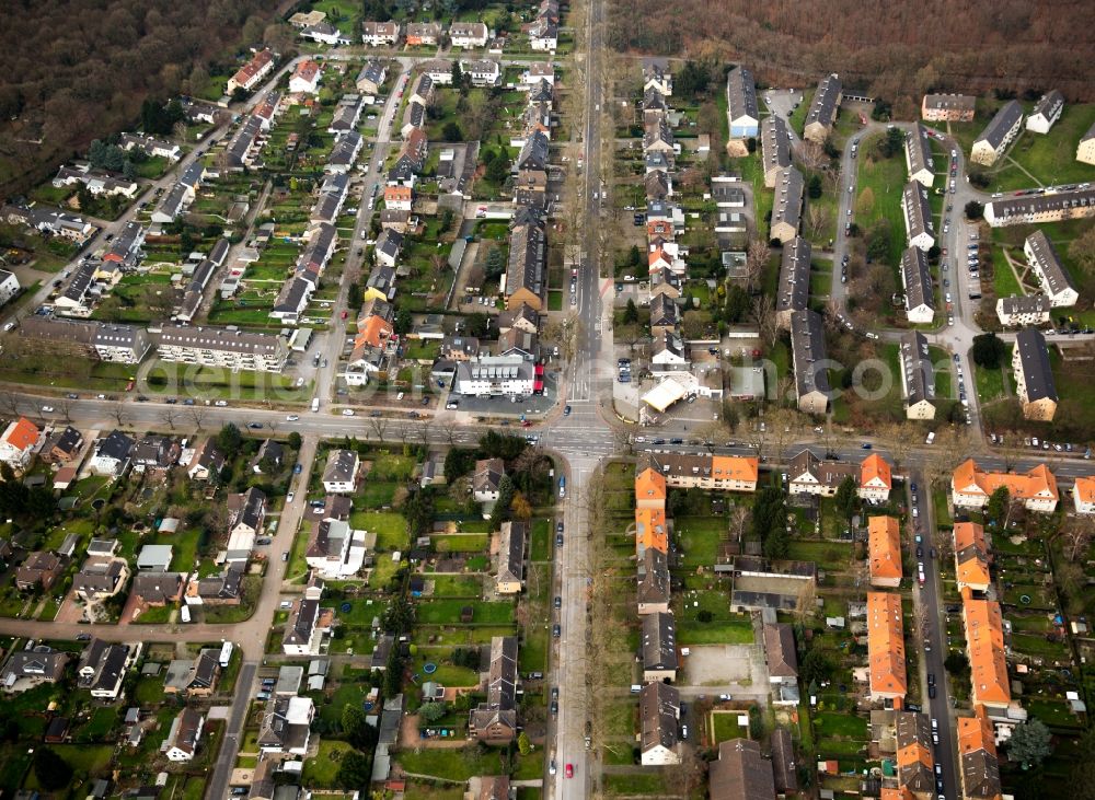 Aerial photograph Duisburg - Road over the crossroads Kalkweg, Wedauer street in Duisburg in the state North Rhine-Westphalia