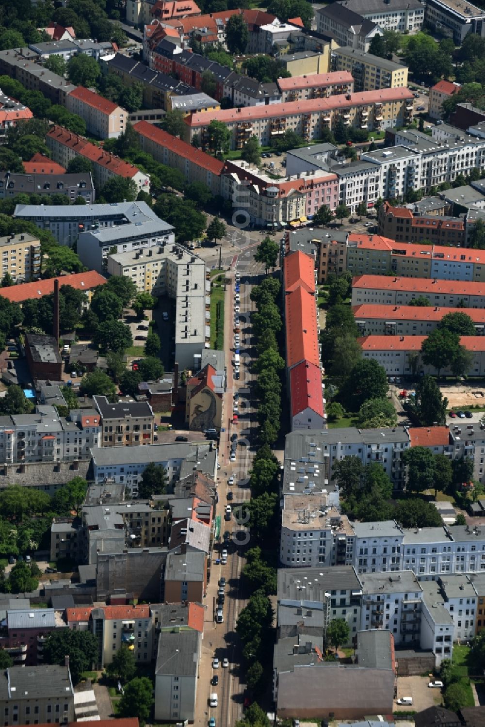 Aerial photograph Magdeburg - Road over the crossroads of the Olvenstedter, Ebendorfer, Gerhart-Hauptmann und Herder street in Magdeburg in the state Saxony-Anhalt