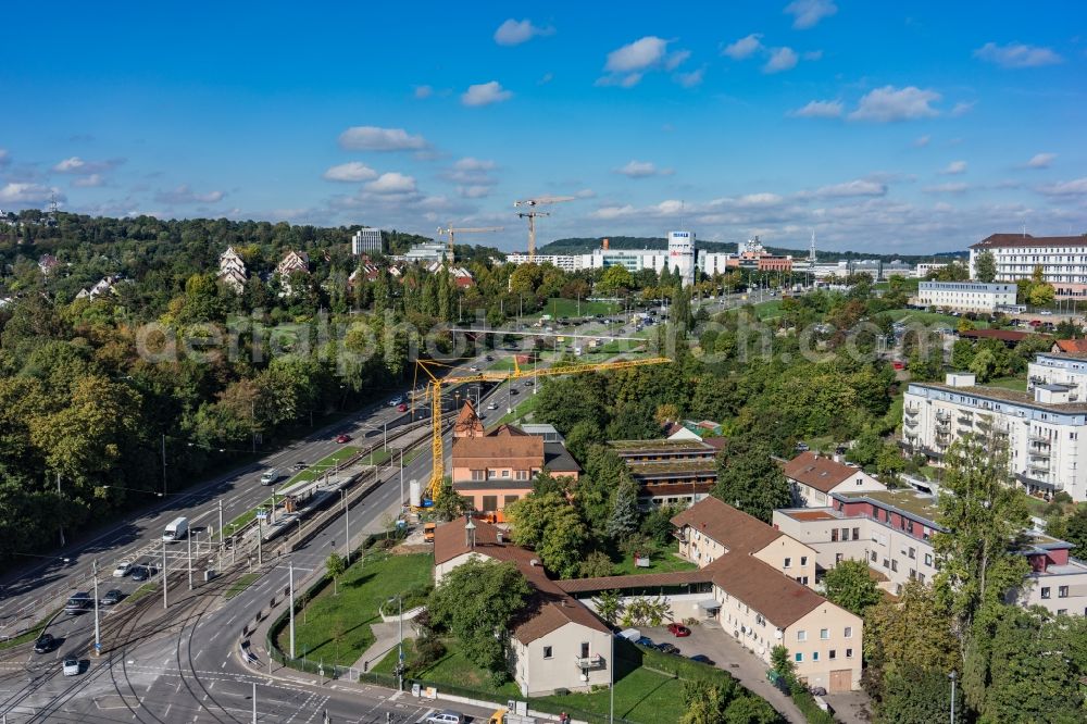 Aerial photograph Stuttgart - Road over the crossroads Pragstrasse in Stuttgart in the state Baden-Wuerttemberg