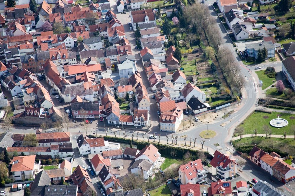 Dieburg from above - Road over the crossroads Schiessmauer - Rheingaustrasse in Dieburg in the state Hesse