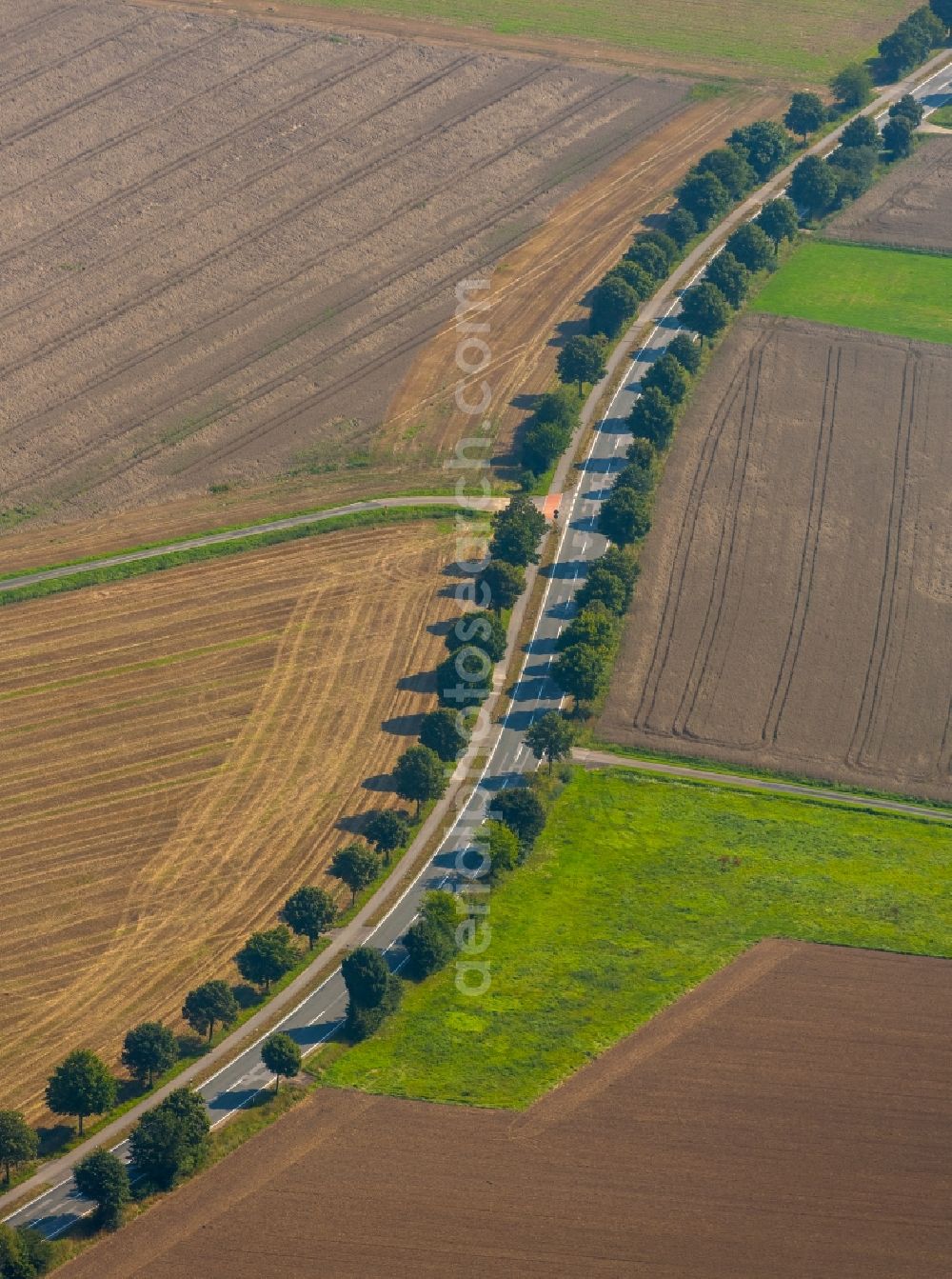 Aerial photograph Werfen - Road over the crossroads of Werfer Strasse and Florastrasse in Werfen in the state North Rhine-Westphalia