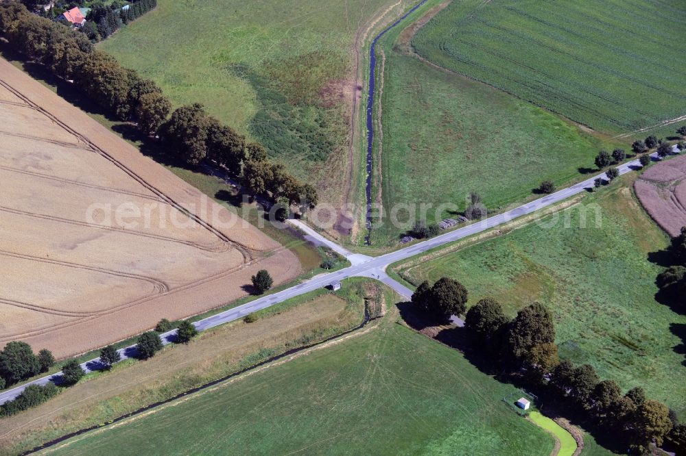 Zahren from the bird's eye view: Road over the crossroads in Zahren in the state Mecklenburg - Western Pomerania