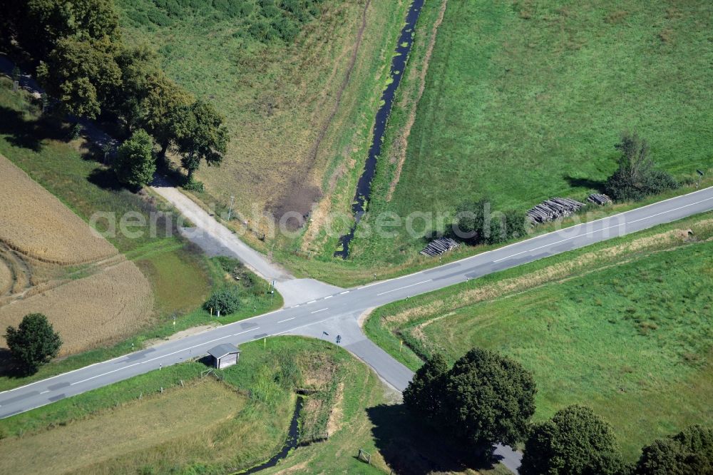 Aerial image Zahren - Road over the crossroads in Zahren in the state Mecklenburg - Western Pomerania