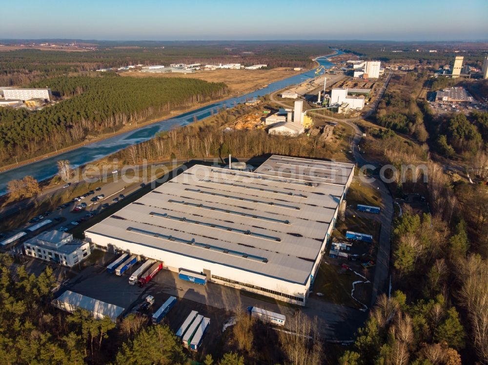 Aerial photograph Eberswalde - Buildings and production halls on the food manufacturer's premises Thimm in Eberswalde in the state Brandenburg, Germany