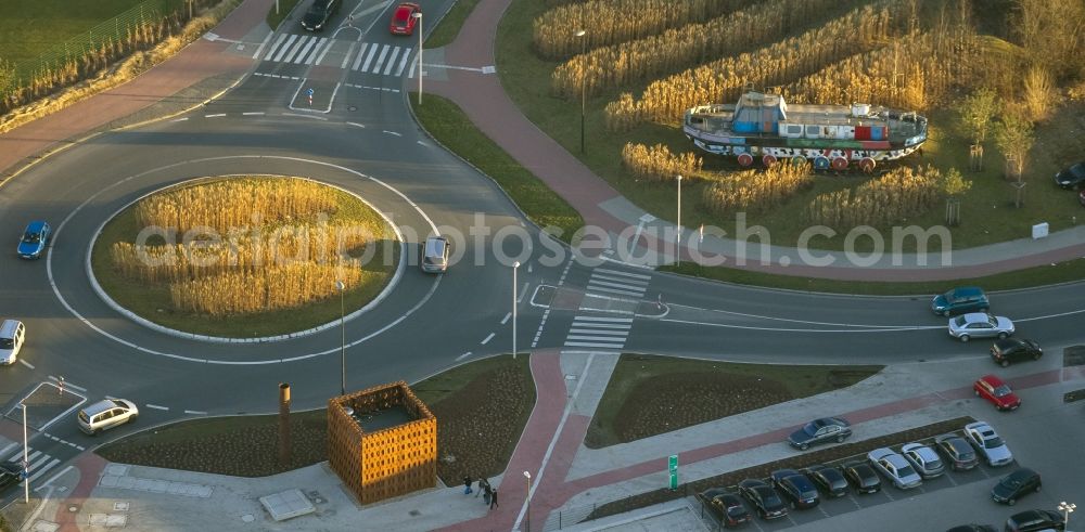 Aerial image Hamm - Rusting art ship Ekke Nekkepen the artist Otmar Alt in Hamm in North Rhine-Westphalia NRW