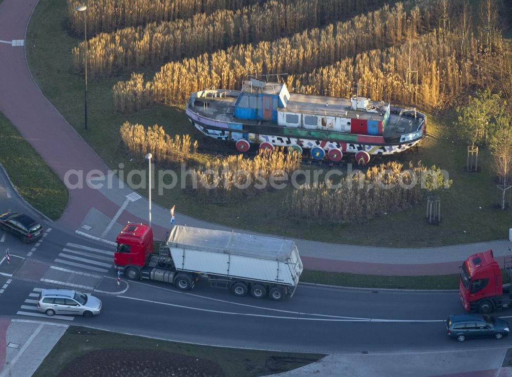 Hamm from above - Rusting art ship Ekke Nekkepen the artist Otmar Alt in Hamm in North Rhine-Westphalia NRW