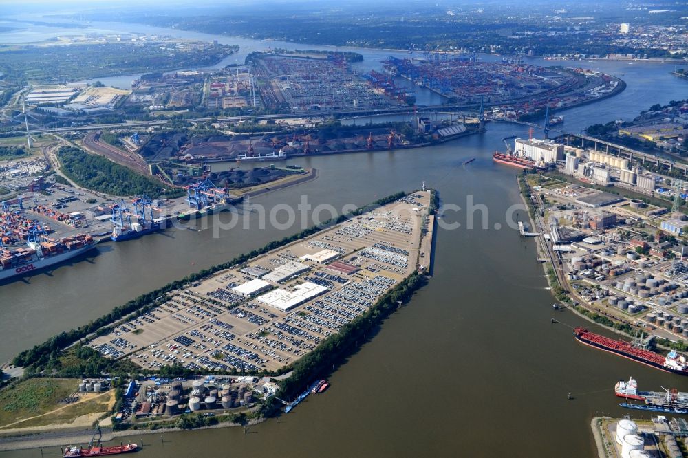 Hamburg from the bird's eye view: Different Types of hubs at the Southern Elbe in the port of Hamburg. A project of the Hamburg Port Authority HPA