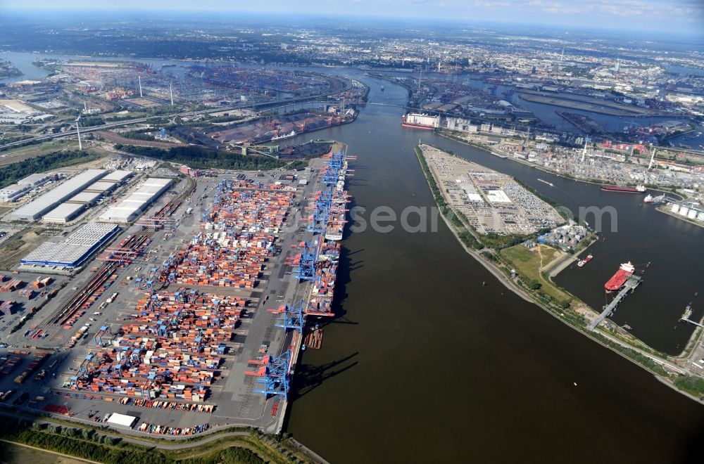 Hamburg from above - Different Types of hubs at the Southern Elbe in the port of Hamburg. A project of the Hamburg Port Authority HPA