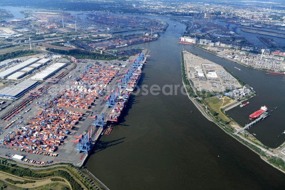 Hamburg from the bird's eye view: Different Types of hubs at the Southern Elbe in the port of Hamburg. A project of the Hamburg Port Authority HPA