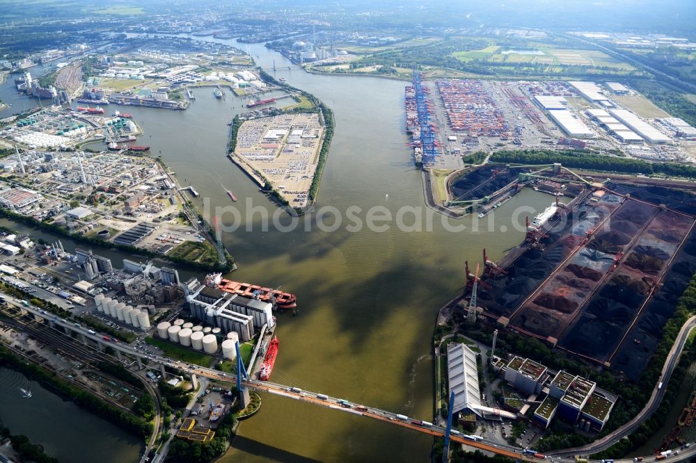 Aerial image Hamburg - Different Types of hubs at the Southern Elbe in the port of Hamburg. A project of the Hamburg Port Authority HPA