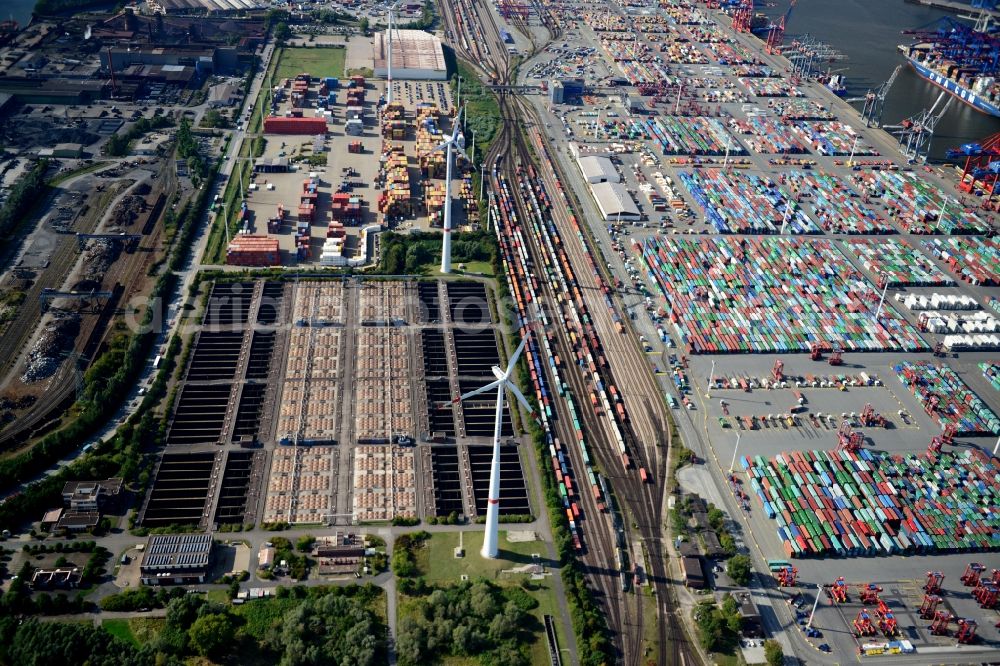 Hamburg from the bird's eye view: Different Types of hubs and the interlocking Waltershof in the port of Hamburg. A project of the Hamburg Port Authority HPA