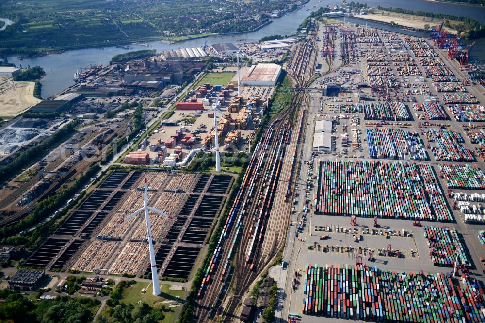 Aerial photograph Hamburg - Different Types of hubs and the interlocking Waltershof in the port of Hamburg. A project of the Hamburg Port Authority HPA