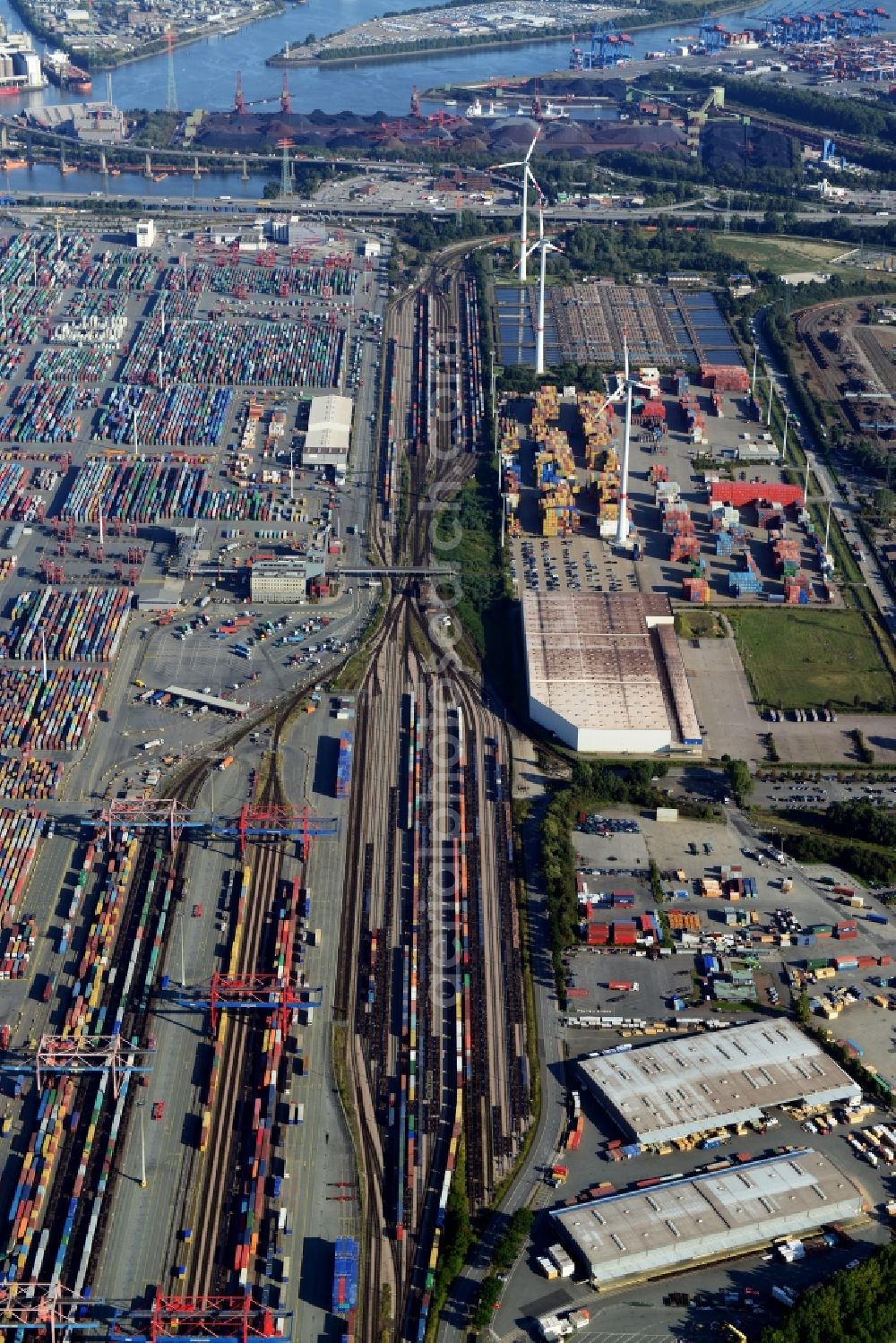 Aerial image Hamburg - Different Types of hubs and the interlocking Waltershof in the port of Hamburg. A project of the Hamburg Port Authority HPA