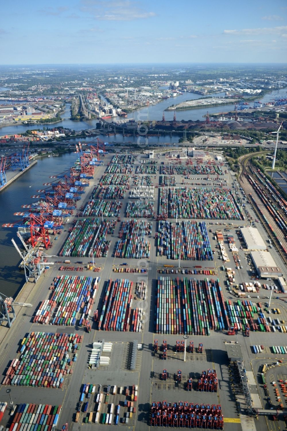 Hamburg from above - Different Types of hubs and the interlocking Waltershof in the port of Hamburg. A project of the Hamburg Port Authority HPA