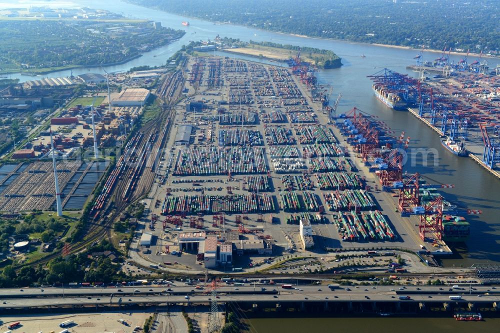 Aerial image Hamburg - Different Types of hubs and the interlocking Waltershof in the port of Hamburg. A project of the Hamburg Port Authority HPA