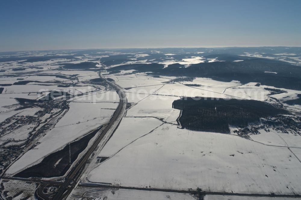 Aerial image Wipfratal - View of a snowy wintry landscape in Wipfratal in the state Thuringia