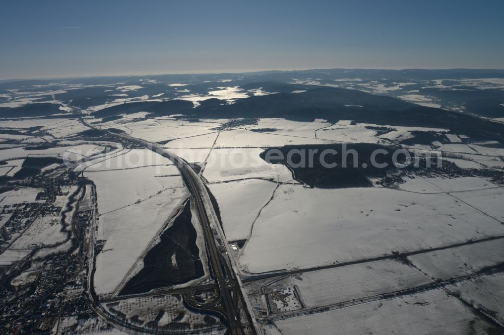 Aerial photograph Wipfratal - View of a snowy wintry landscape in Wipfratal in the state Thuringia