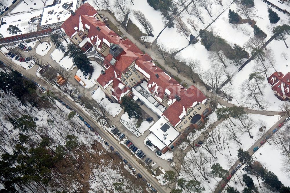 Aerial photograph Beelitz - View of the snow covered terrain in the Rehabilitation Clinic in Beelitz in Brandenburg