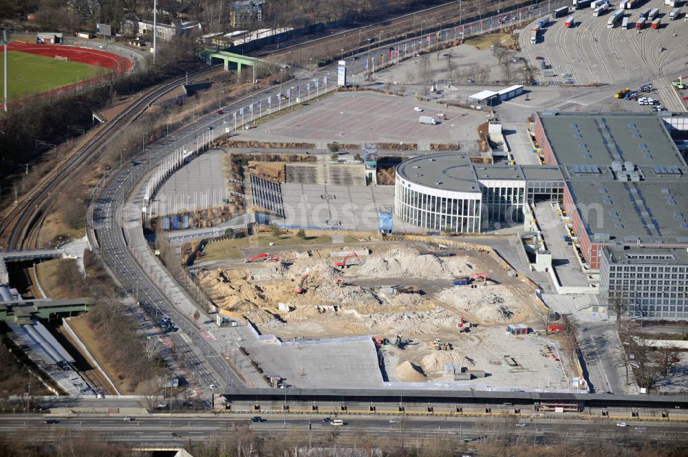 Aerial image Berlin - Demolition work of the former Germany Halle Jaffeystraße on the fairgrounds in Charlottenburg