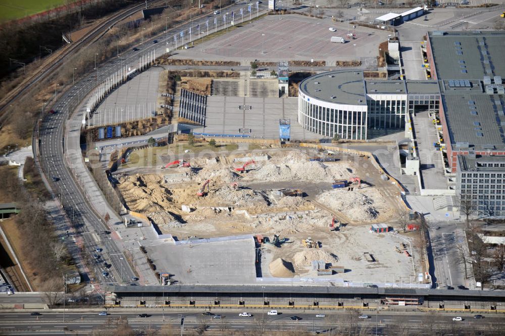 Berlin from above - Demolition work of the former Germany Halle Jaffeystraße on the fairgrounds in Charlottenburg