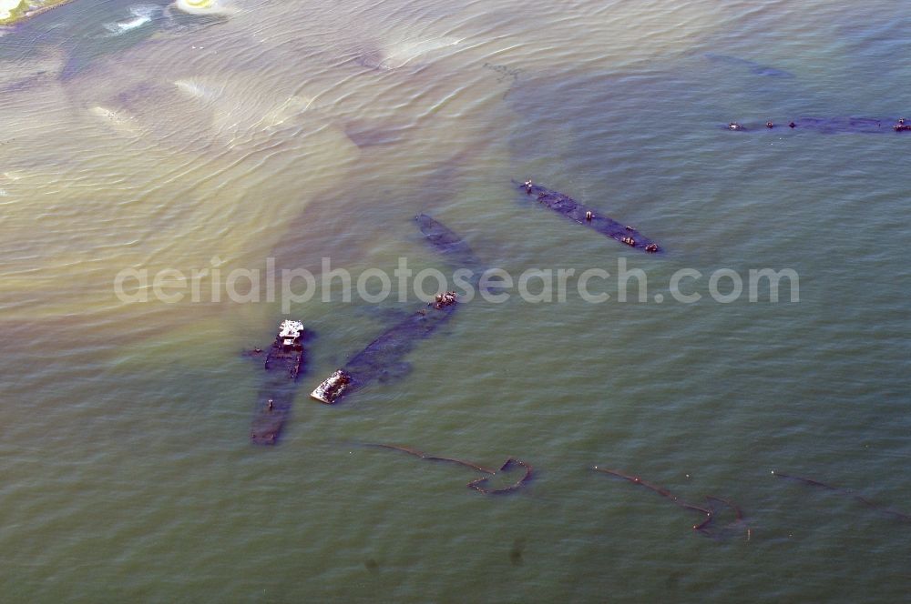 Peenemünde from the bird's eye view: Sunk ship wrecks from the Baltic coast of Peenemunde in Mecklenburg-Western Pomerania