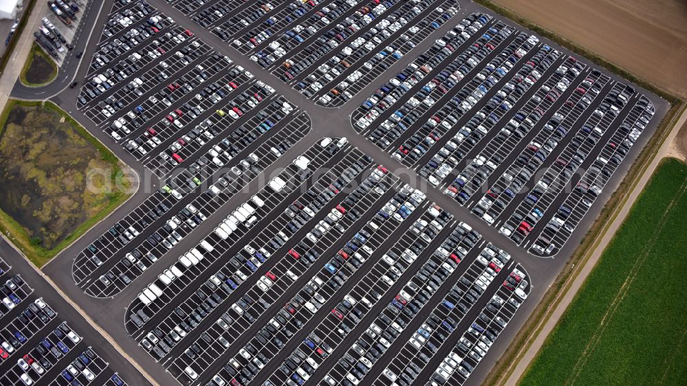 Zülpich from above - of the building complex of the distribution center and logistics center for new cars and new vehicles on the premises of CAT Germany GmbH on the B56 road in the district of Geich in Zuelpich in the state of North Rhine-Westphalia, Germany