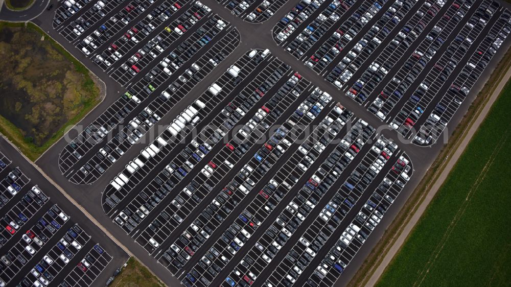 Zülpich from the bird's eye view: of the building complex of the distribution center and logistics center for new cars and new vehicles on the premises of CAT Germany GmbH on the B56 road in the district of Geich in Zuelpich in the state of North Rhine-Westphalia, Germany