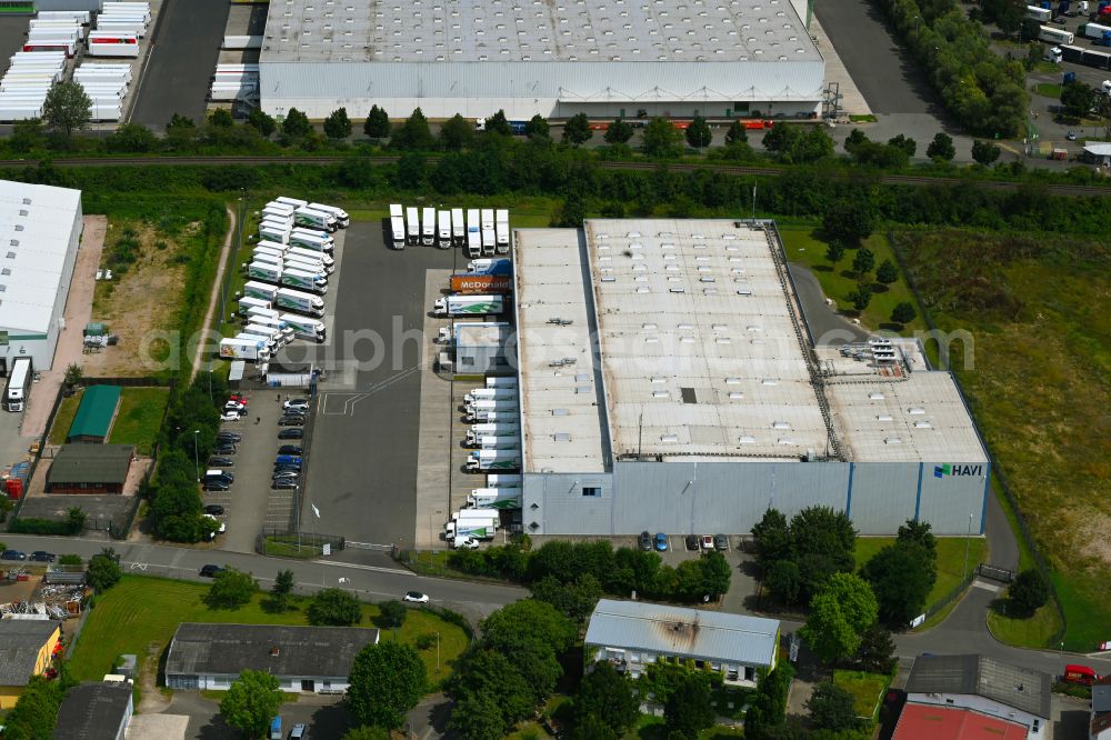 Bingen am Rhein from above - Building complex of the distribution center and food logistics center on the premises of HAVI Logistics on the street Am Ockenheimer Graben in the district of Kempten in Bingen am Rhein in the federal state of Rhineland-Palatinate, Germany