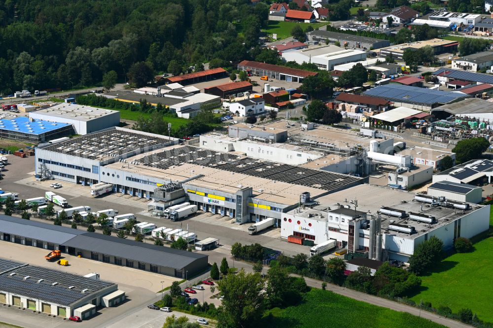 Aerial image Günzburg - Building complex of the distribution center and food logistics center on the premises of HAVI Logistics on Max-Planck-Strasse in the Oberelchingen district of Guenzburg in the state of Bavaria, Germany