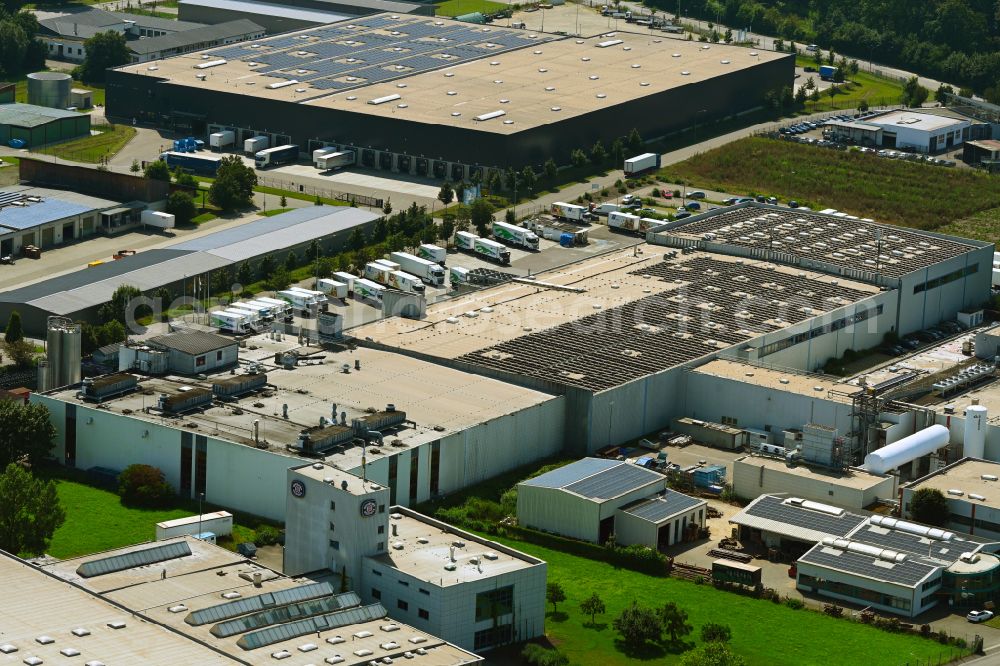 Günzburg from above - Building complex of the distribution center and food logistics center on the premises of HAVI Logistics on Max-Planck-Strasse in the Oberelchingen district of Guenzburg in the state of Bavaria, Germany