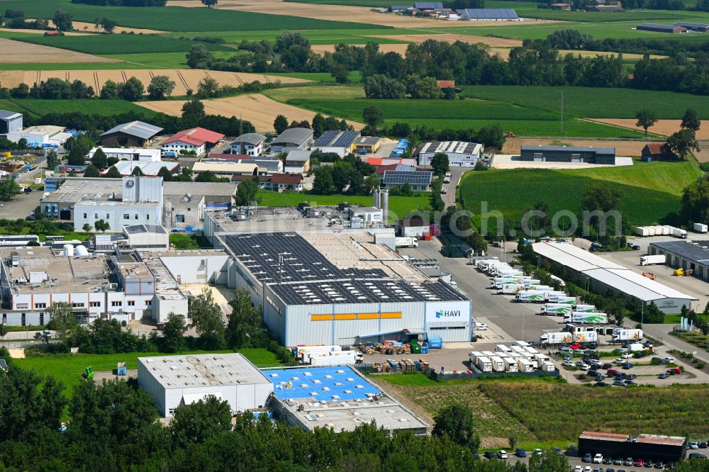 Aerial image Günzburg - Building complex of the distribution center and food logistics center on the premises of HAVI Logistics on Max-Planck-Strasse in the Oberelchingen district of Guenzburg in the state of Bavaria, Germany