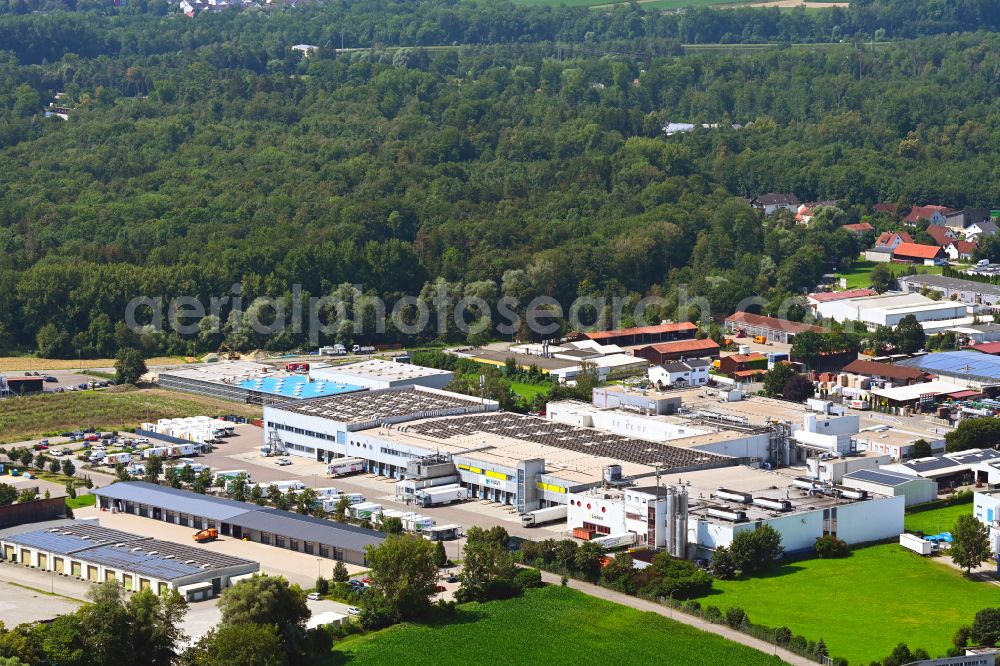 Aerial image Günzburg - Building complex of the distribution center and food logistics center on the premises of HAVI Logistics on Max-Planck-Strasse in the Oberelchingen district of Guenzburg in the state of Bavaria, Germany