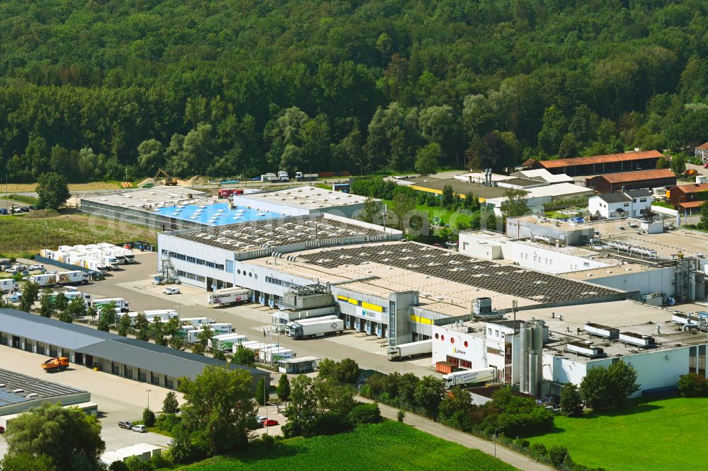 Aerial photograph Günzburg - Building complex of the distribution center and food logistics center on the premises of HAVI Logistics on Max-Planck-Strasse in the Oberelchingen district of Guenzburg in the state of Bavaria, Germany