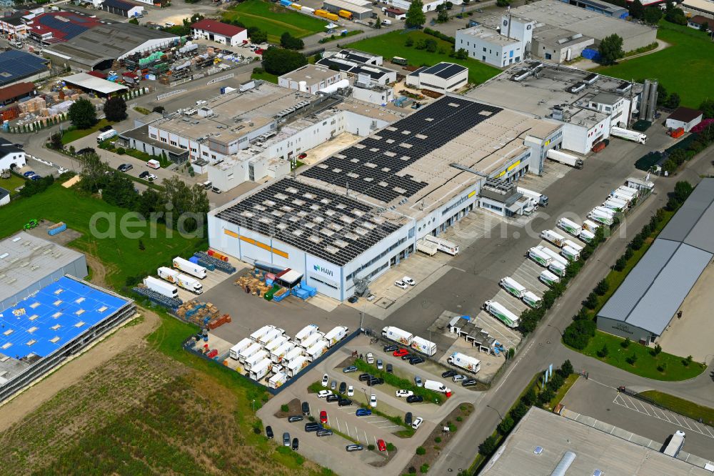 Aerial photograph Günzburg - Building complex of the distribution center and food logistics center on the premises of HAVI Logistics on Max-Planck-Strasse in the Oberelchingen district of Guenzburg in the state of Bavaria, Germany