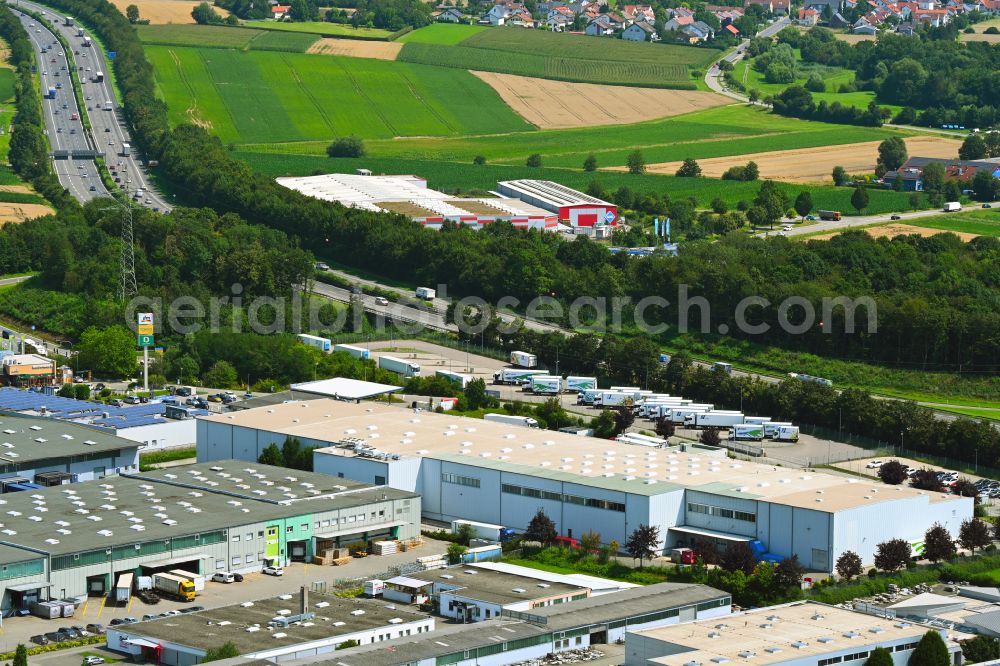 Aerial image Ilsfeld - Building complex of the distribution center and food logistics center on the premises of HAVI Logistics on Porschestrasse in the Auenstein district of Ilsfeld in the state of Baden-Wuerttemberg, Germany