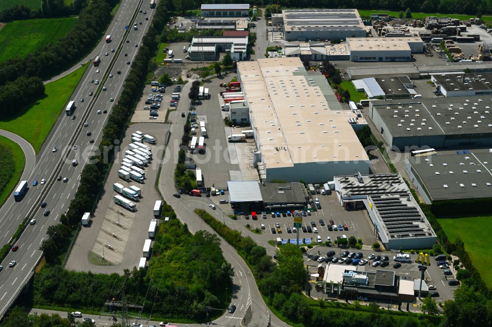 Aerial image Ilsfeld - Building complex of the distribution center and food logistics center on the premises of HAVI Logistics on Porschestrasse in the Auenstein district of Ilsfeld in the state of Baden-Wuerttemberg, Germany