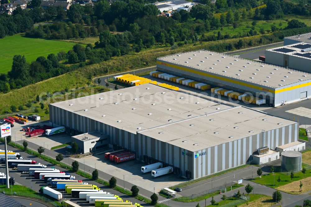 Aerial image Rheinberg - Building complex and distribution center on the site of HAVI Logistics on street Minkeldonk in the district Winterswick in Rheinberg in the state North Rhine-Westphalia, Germany