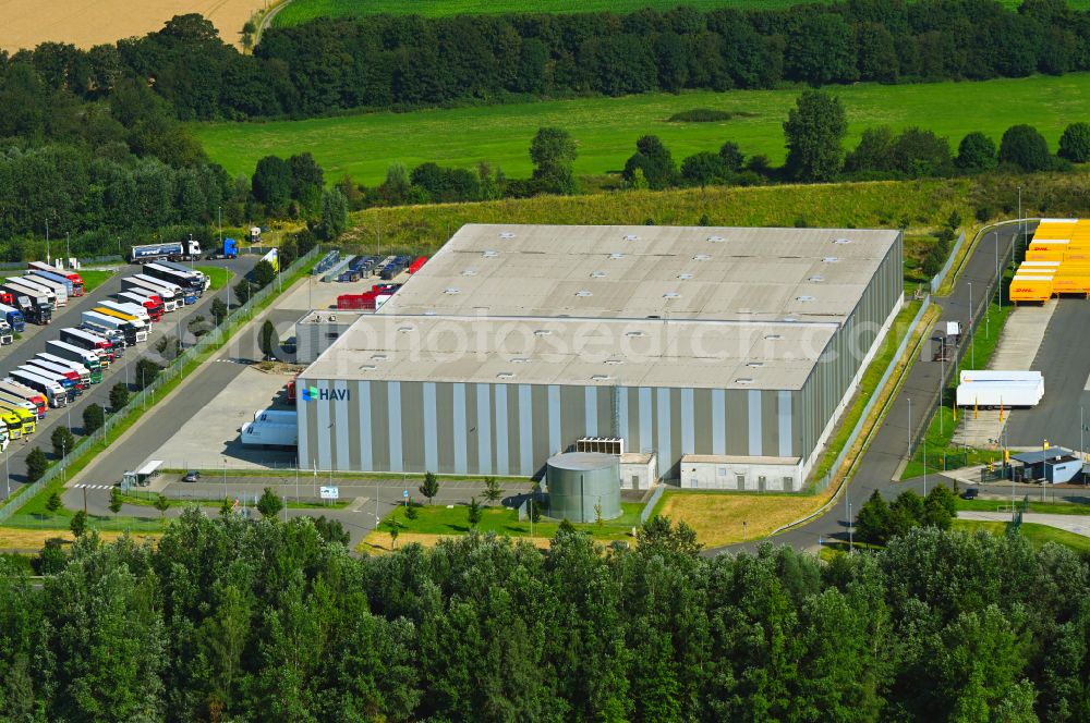 Rheinberg from the bird's eye view: Building complex and distribution center on the site of HAVI Logistics on street Minkeldonk in the district Winterswick in Rheinberg in the state North Rhine-Westphalia, Germany