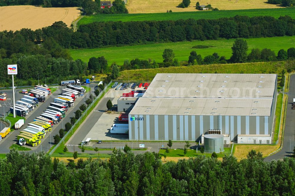 Aerial photograph Rheinberg - Building complex and distribution center on the site of HAVI Logistics on street Minkeldonk in the district Winterswick in Rheinberg in the state North Rhine-Westphalia, Germany