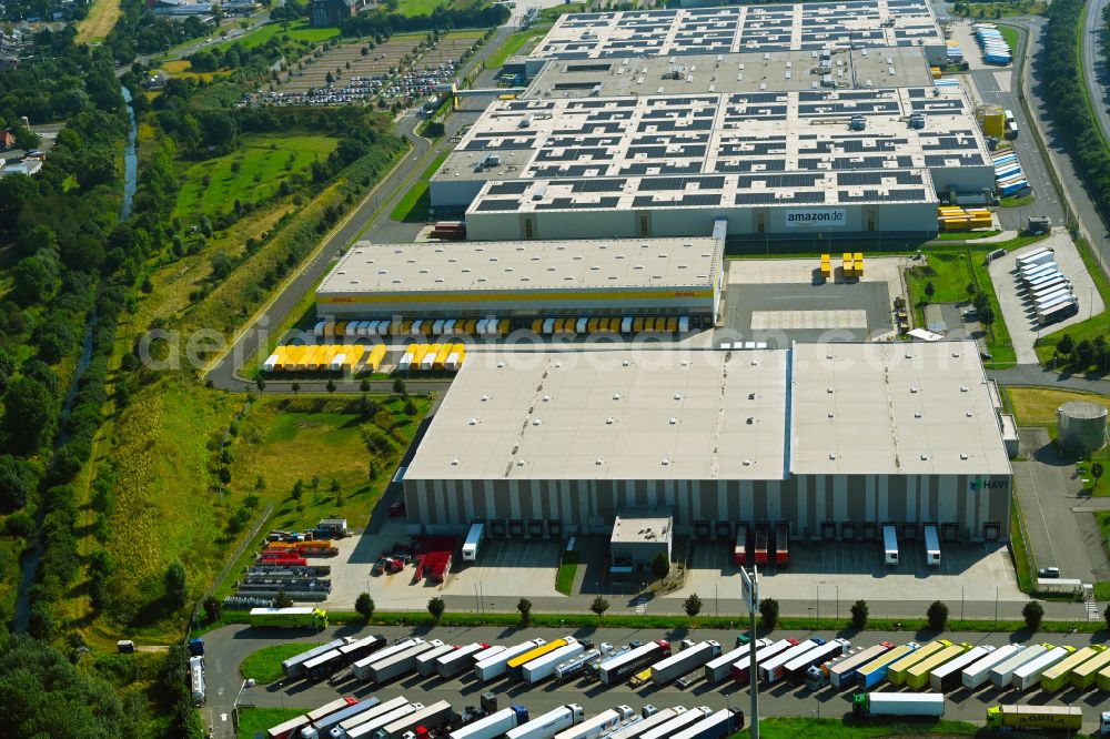 Aerial photograph Rheinberg - Building complex and distribution center on the site of HAVI Logistics on street Minkeldonk in the district Winterswick in Rheinberg in the state North Rhine-Westphalia, Germany